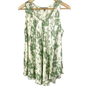 Kerry‎ Grima Floral Top Size S Cream Green Floral Satin Resort Wear Boho Cottage